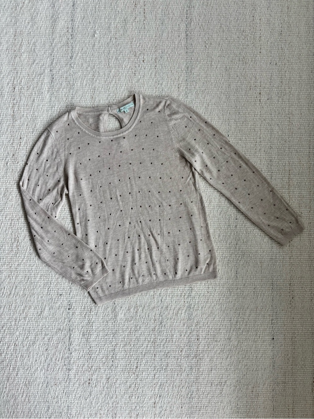 | Cleo Petites | Beige Studded Polkadot Embellished Sweater Women’s size Medium